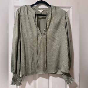 Blu Pepper Sage Blouse with Gold Dots
